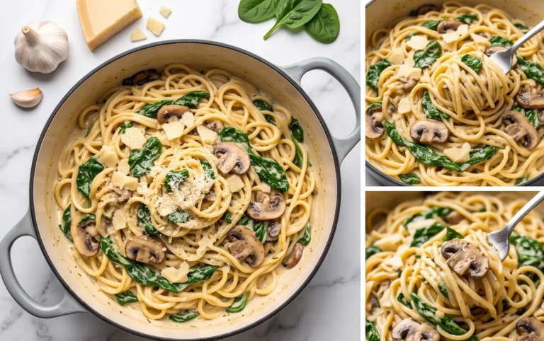 One-Pot Garlic Parmesan Pasta with Spinach and Mushrooms