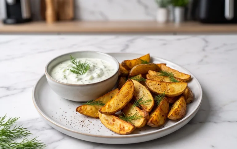 Kartoffelspalten mit Gurkendip