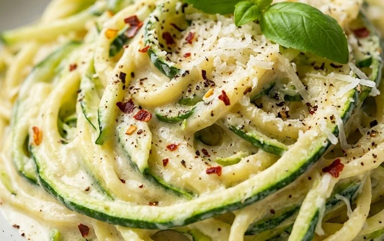 Zucchini-Spaghetti in cremiger Sauce– Zoodles
