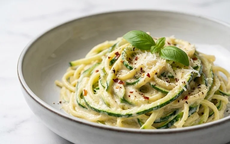 Zucchini-Spaghetti in cremiger Sauce– Zoodles