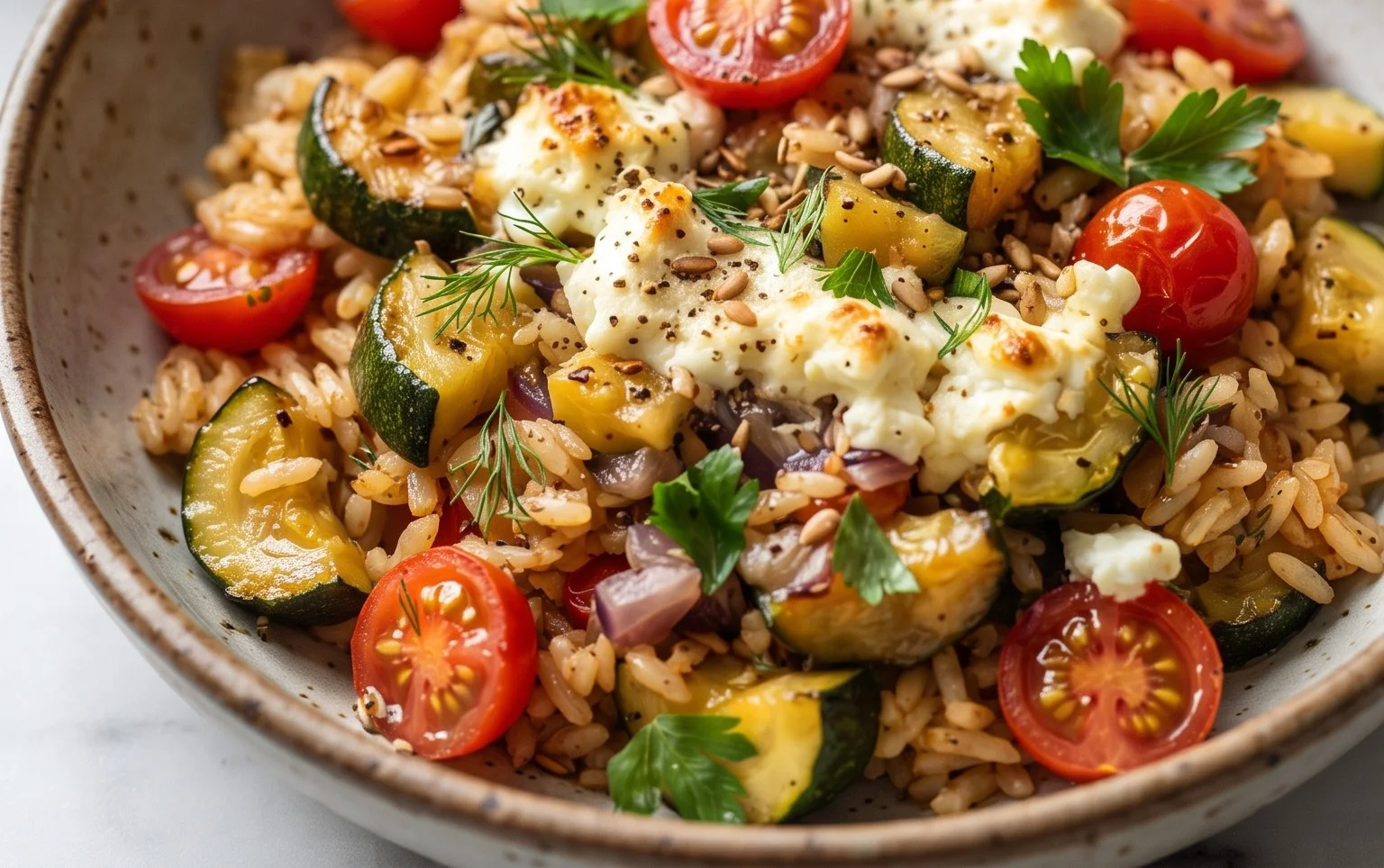 Zucchini-Reis-Pfanne mit Feta
