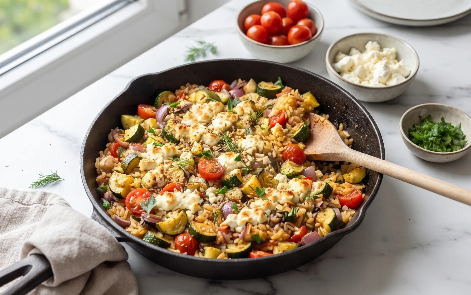 Zucchini-Reis-Pfanne mit Feta