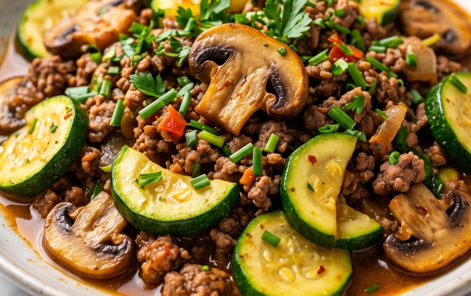 Zucchini-Cbeef hampignonpfanne