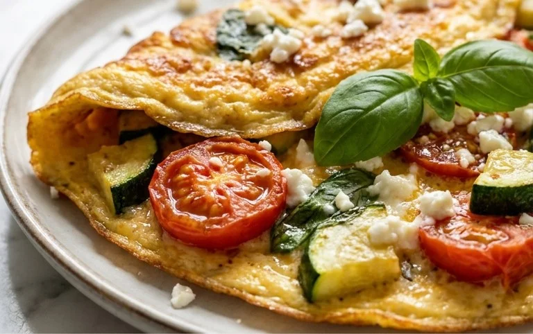 Zucchini-Omelett mit Tomaten und Basilikum