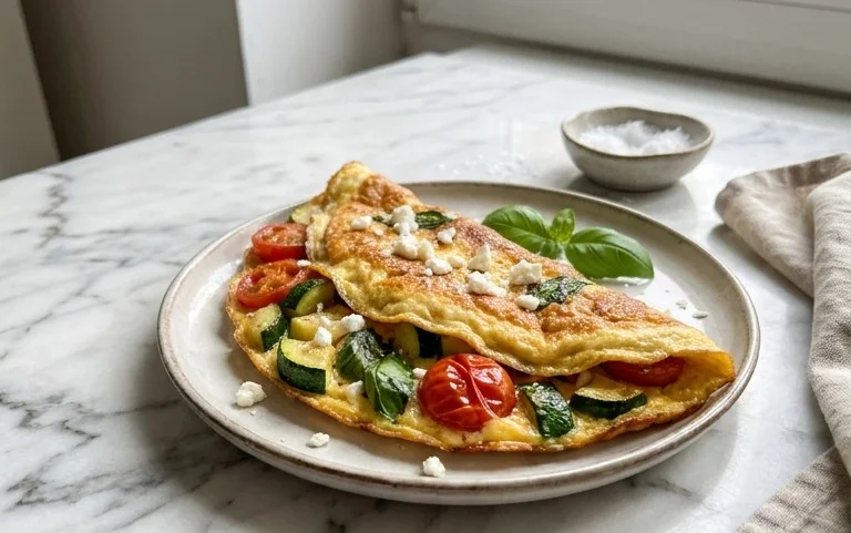 Zucchini-Omelett mit Tomaten und Basilikum