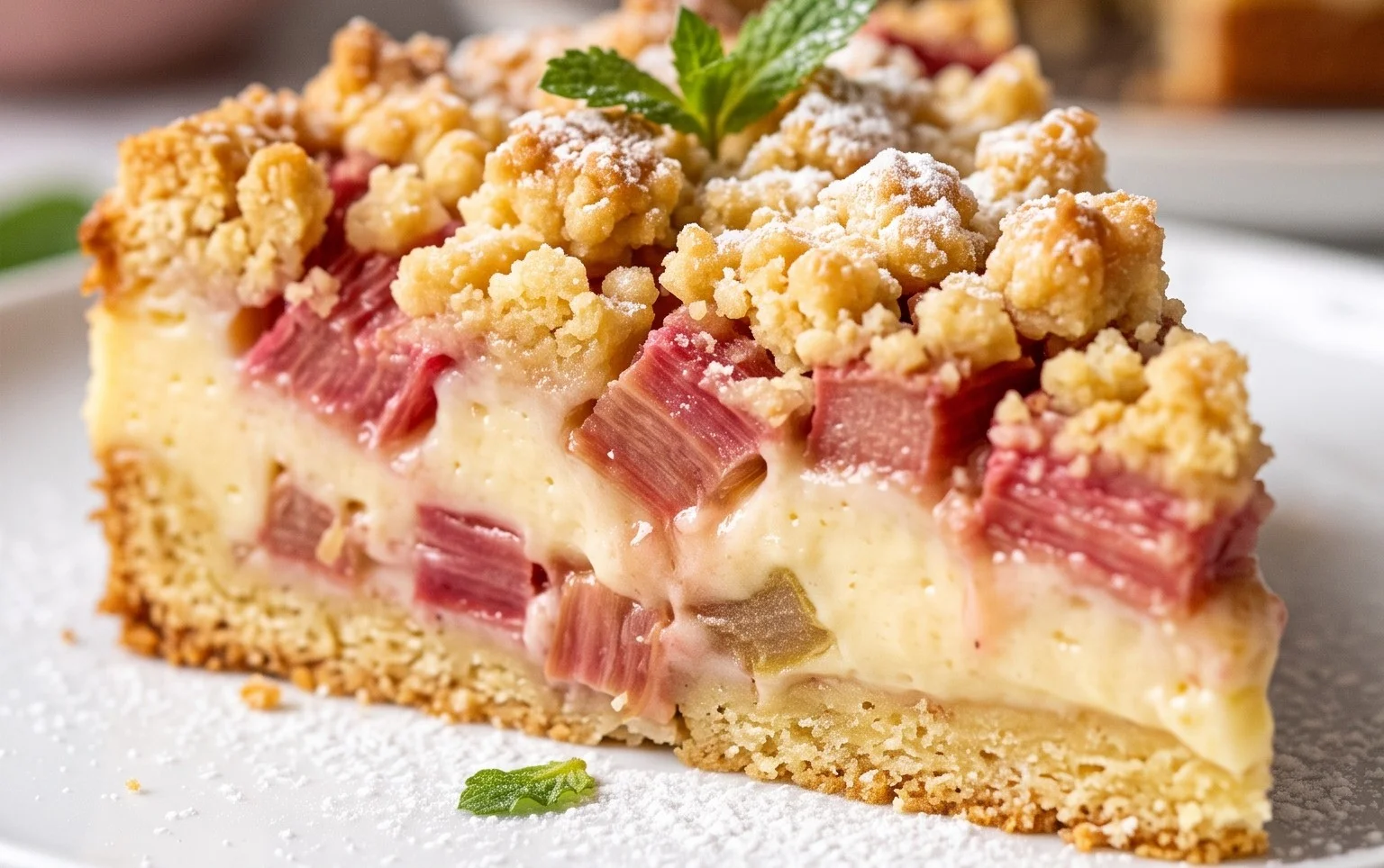 Rhabarberkuchen mit Pudding und Streuseln – wie von Oma