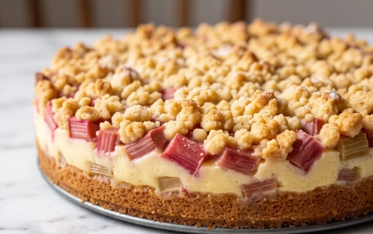Rhabarberkuchen mit Pudding und Streuseln – wie von Oma
