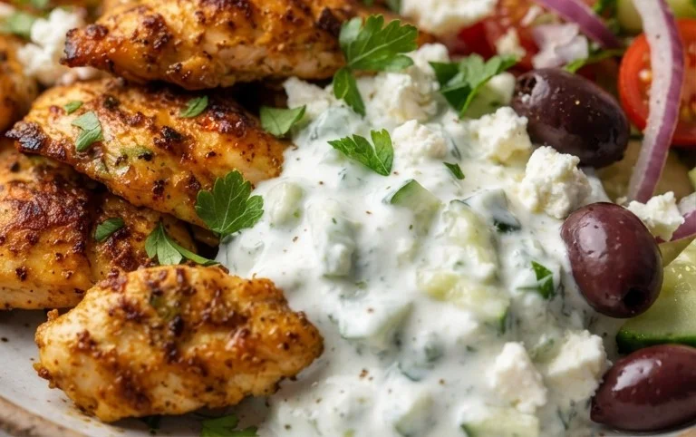 Mediterranes Hähnchen-Gyros mit Feta-Tzatziki genießen!