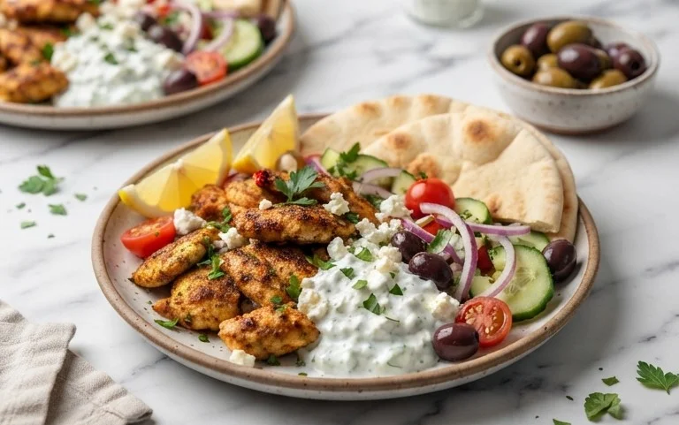 Mediterranes Hähnchen-Gyros mit Feta-Tzatziki genießen!