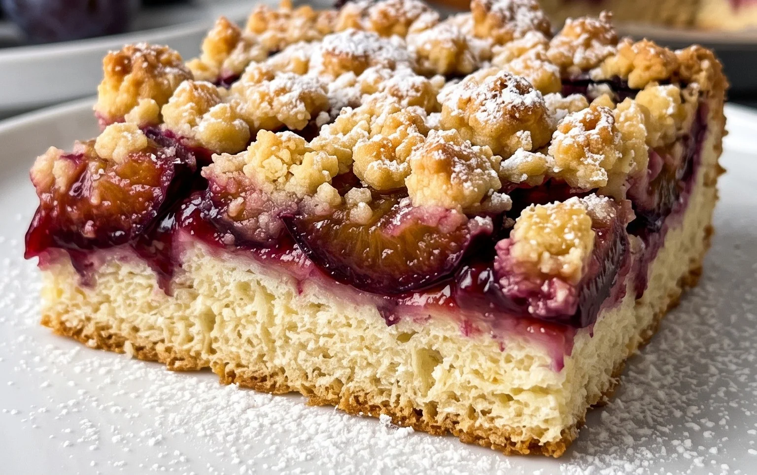 Rezept für Streusel-Pflaumenkuchen vom Blech mit Hefeteig