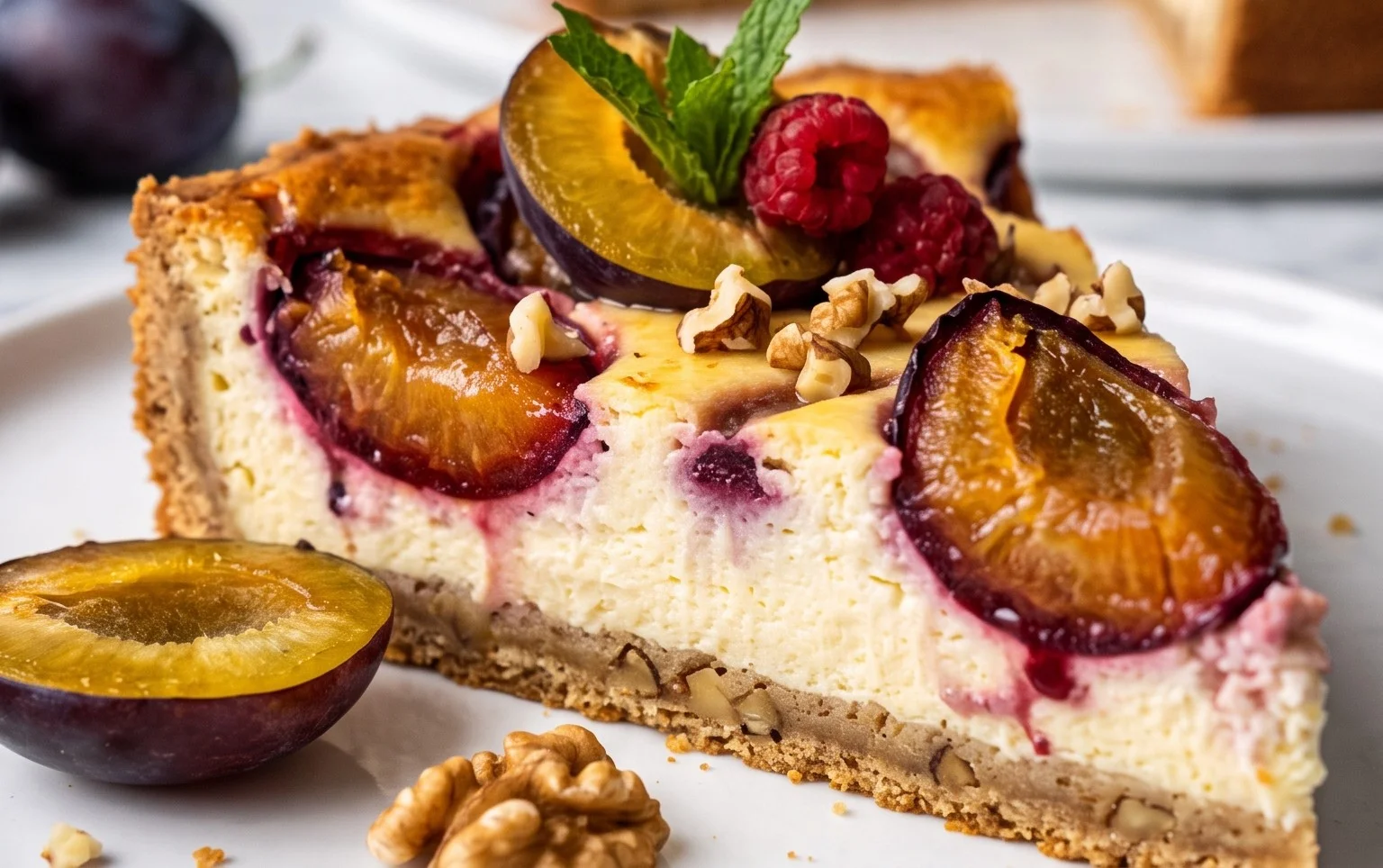 Zwetschgen-Topfenkuchen mit Nuss-Mürbteig