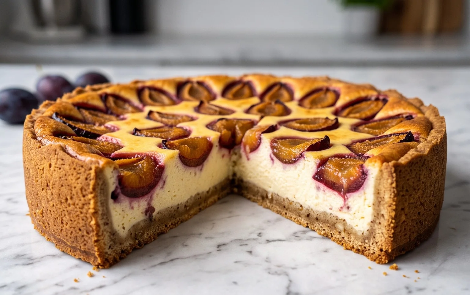 Zwetschgen-Topfenkuchen mit Nuss-Mürbteig