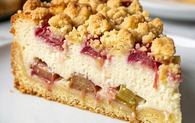 Rhabarber Quarkkuchen mit Butterstreuseln
