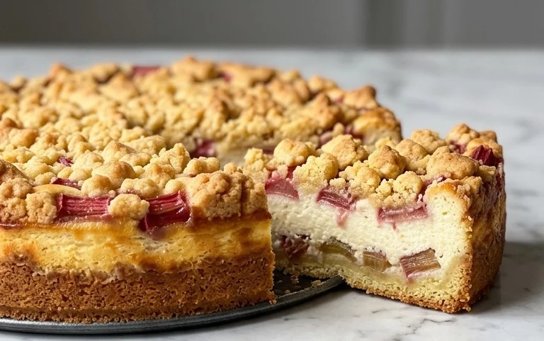 Rhabarber Quarkkuchen mit Butterstreuseln